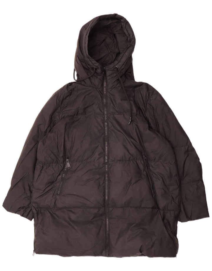 Zara Mujer Abrigo Acolchado Extragrande Con Capucha UK 44 Mediano Poliamida Negro