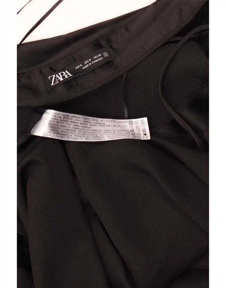 Zara Mujer Maxi Vestido Slip UK 10 Pequeño Poliéster Negro