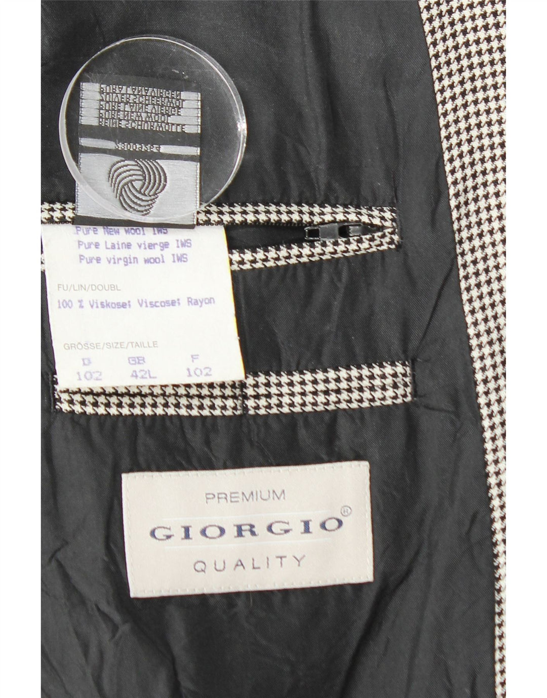 VINTAGE Chaqueta Blazer de 2 botones para hombre Reino Unido 42 XL Lana nueva de pata de gallo negra