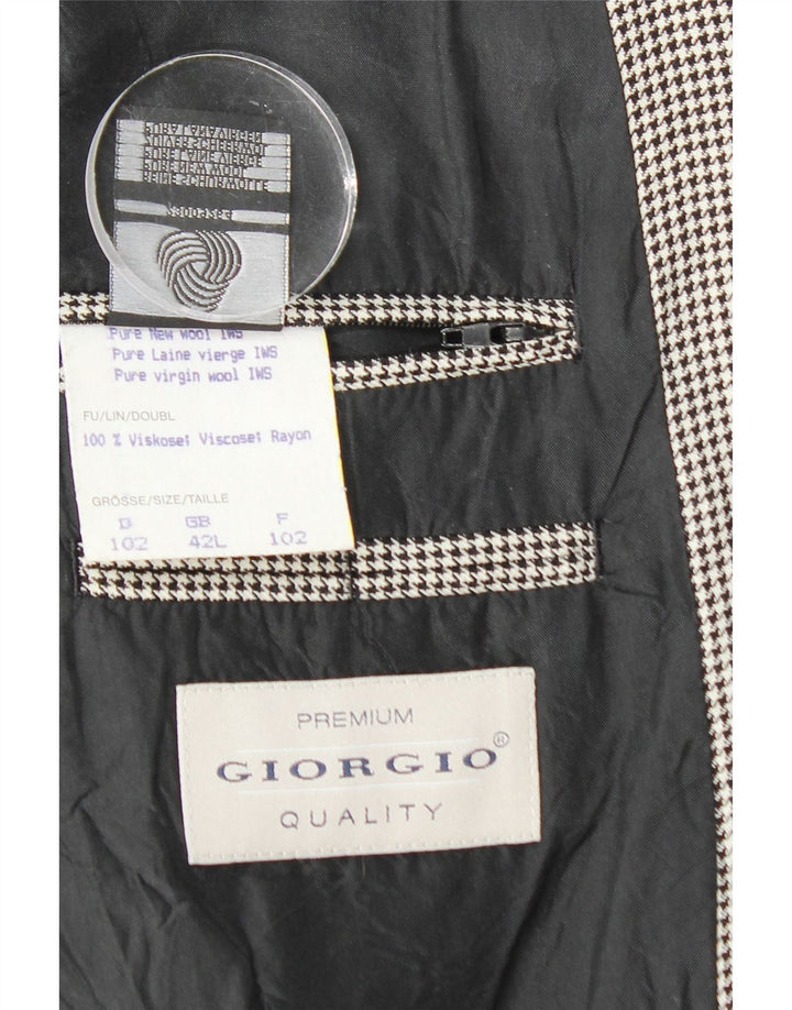 VINTAGE Chaqueta Blazer de 2 botones para hombre Reino Unido 42 XL Lana nueva de pata de gallo negra