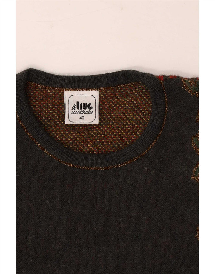 LE TRUC Suéter gráfico con cuello redondo para mujer IT 40 Small Grey Patchwork