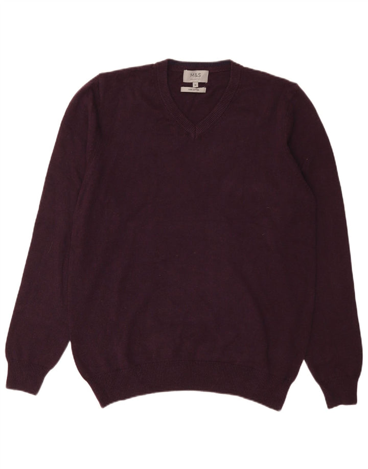 Marks & Spencer Jersey con Cuello en V para Hombre de algodón Morado Medio