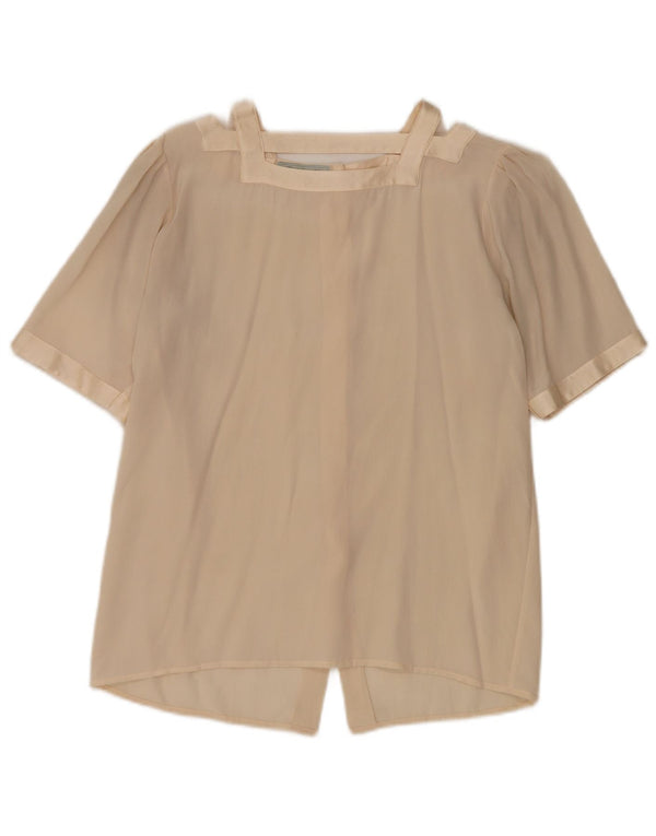 Vintage mujer camisa de manga corta blusa Reino Unido 12 Medio Beige