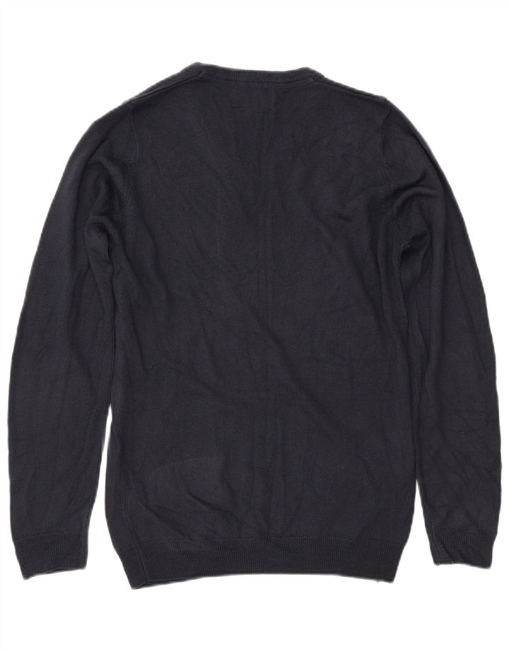 MARKS & SPENCER Suéter con cuello en V para mujer UK 10 Small Azul marino Acrílico