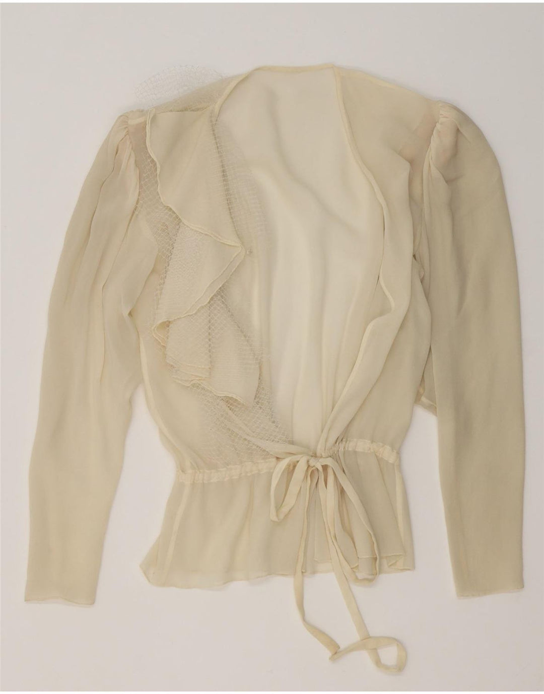 Vintage mujeres ver a través de blusa envolvente Top Reino Unido 16 grande de color blanco apagado