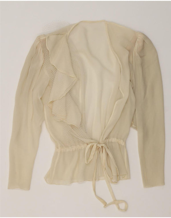 Vintage mujeres ver a través de blusa envolvente Top Reino Unido 16 grande de color blanco apagado