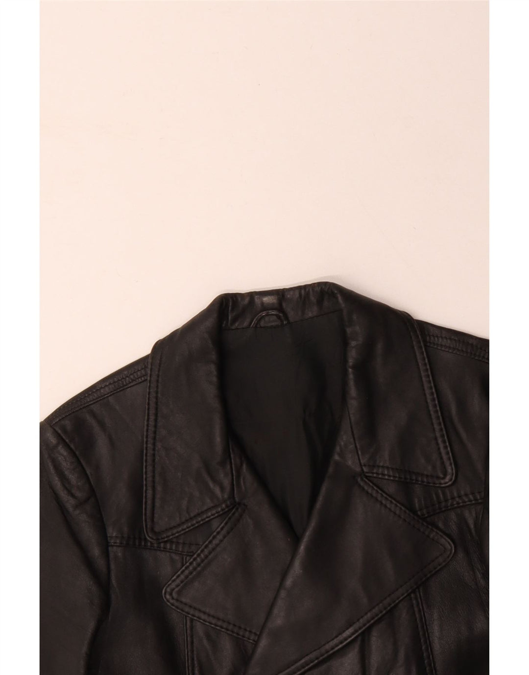 VINTAGE Hombres Abrigo de cuero de doble pecho Reino Unido 10 Pequeño Negro