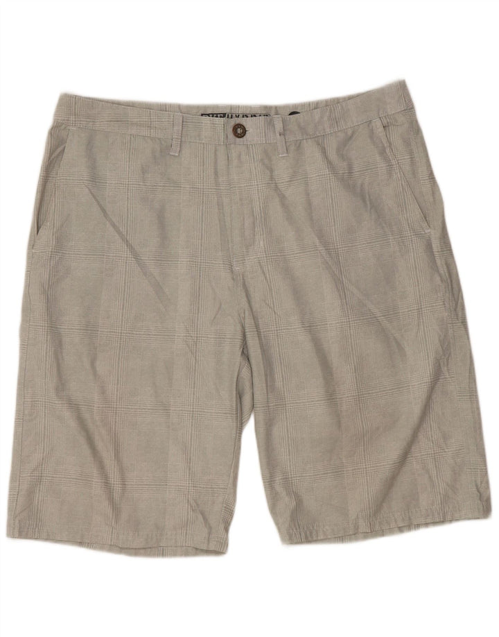 BKE Pantalones cortos chinos de ajuste atlético para hombre W38 XL Gris a cuadros