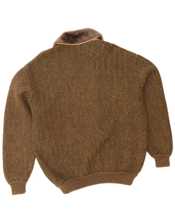 Vintage mujer oversized Cardigan suéter Reino Unido 14 grande caqui espiga