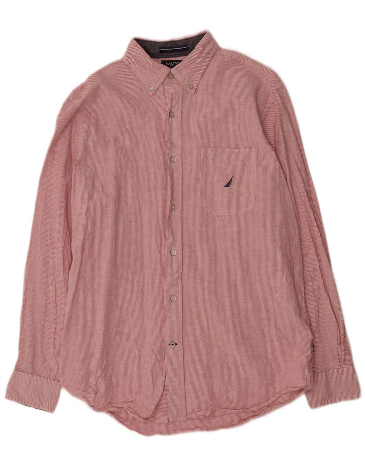 Nautica Camisa de corte clásico para hombre de algodón a rayas rojas medianas