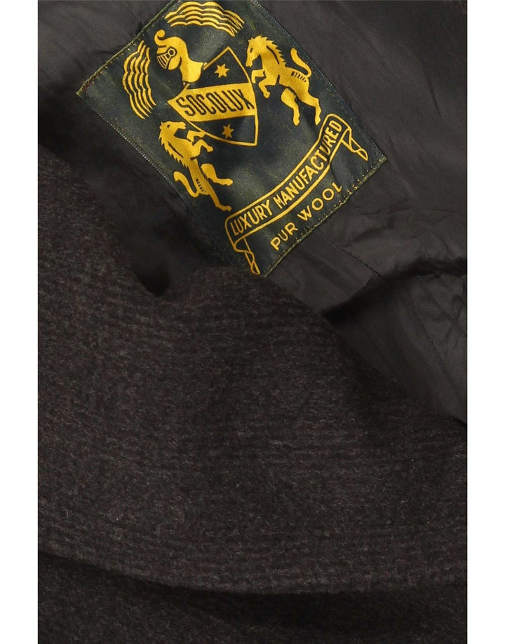Vintage hombres doble pecho abrigo Reino Unido 38 medio negro nueva lana