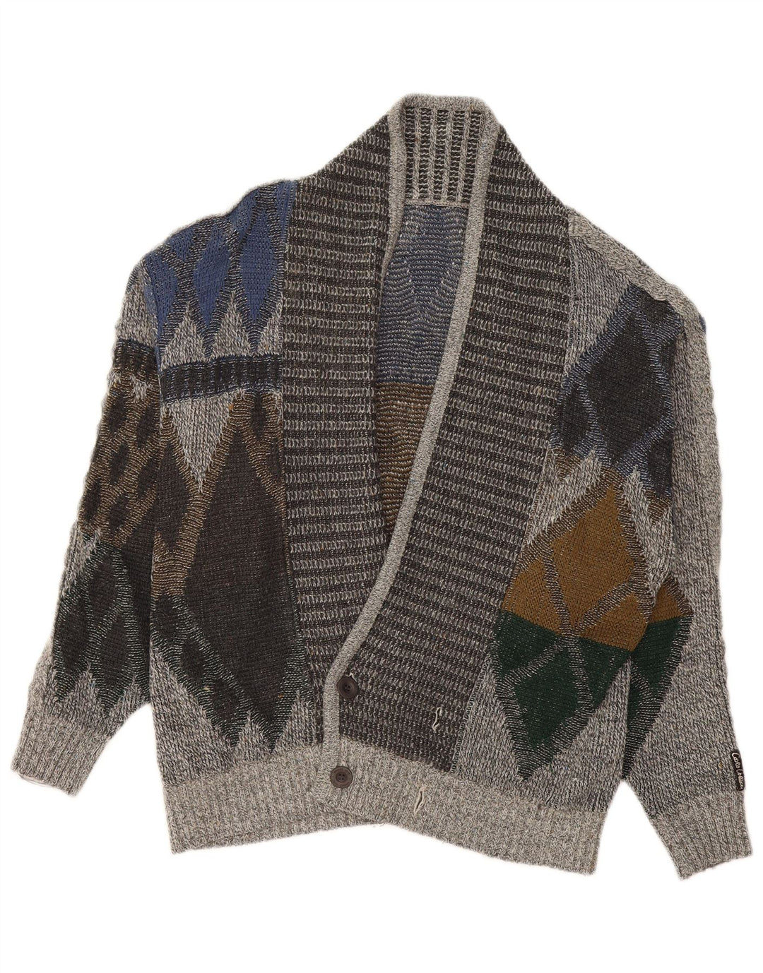 Vintage hombres Cardigan suéter IT 50 gris medio Argyle/Diamante