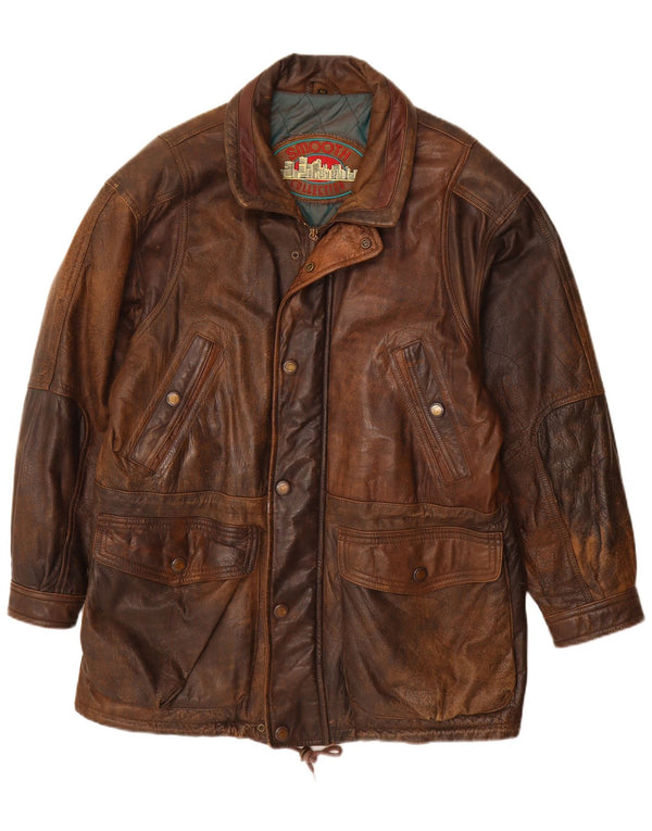 Chaqueta de cuero vintage para hombre IT 52 XL cuero marrón