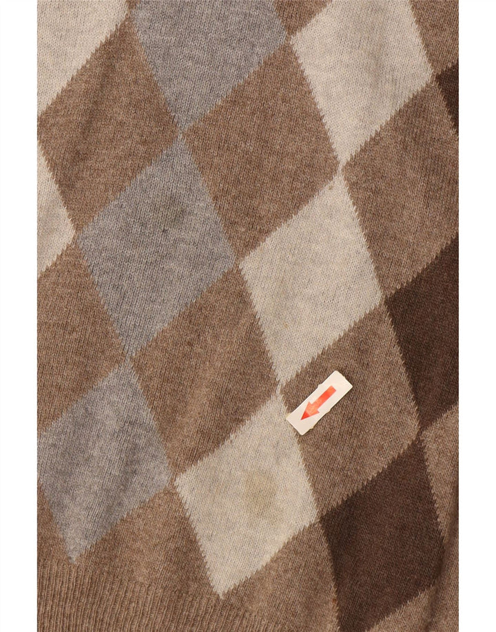 CONSENSO Jersey con Cuello en V para Hombre Marrón Medio Argyle/Lana Diamante