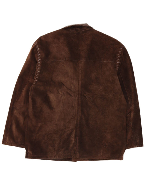 Vintage mujer 3 botones ante Blazer chaqueta IT 54 2XL cuero marrón