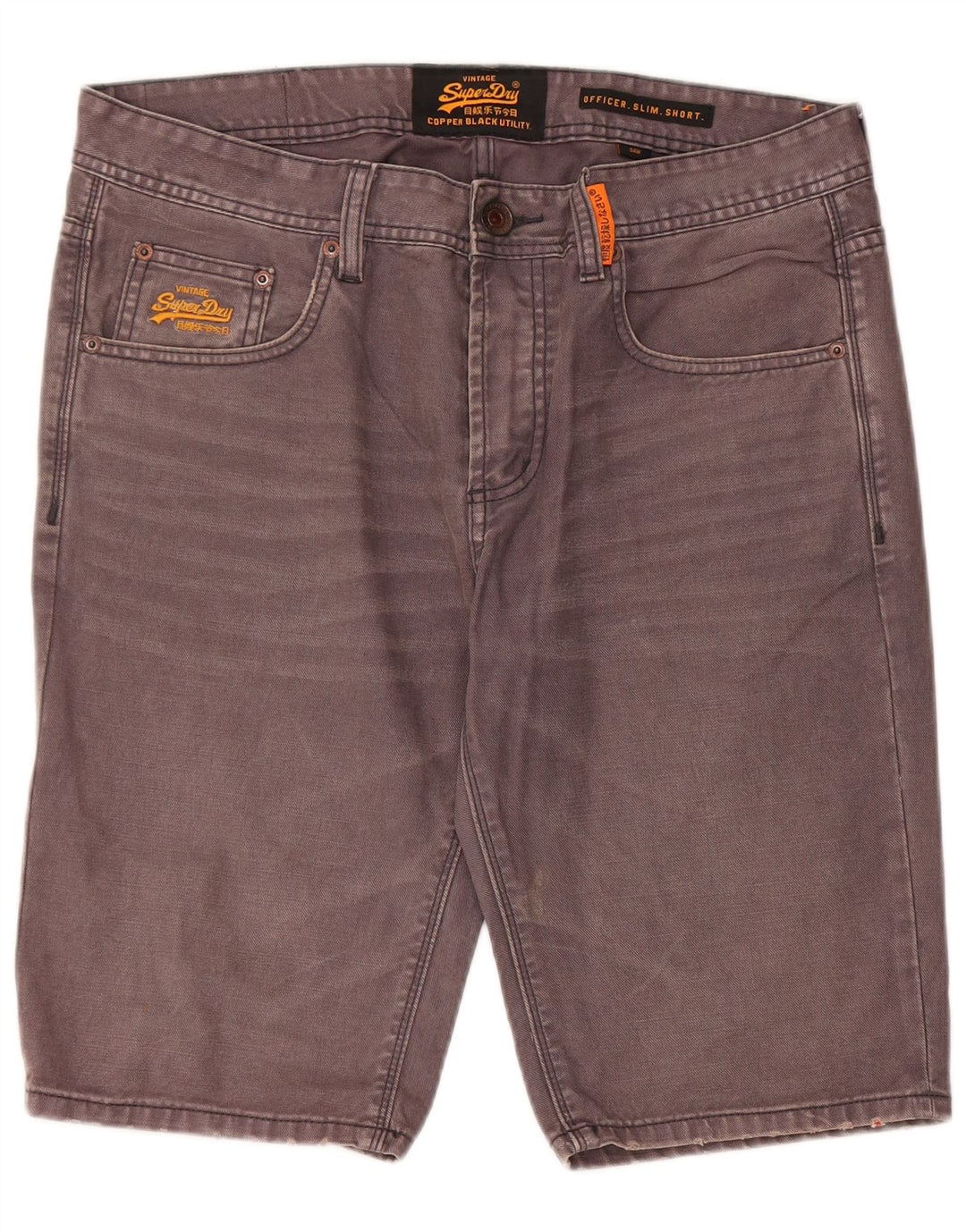 SUPERDRY Pantalones cortos de mezclilla ajustados para hombre W34 Algodón gris grande