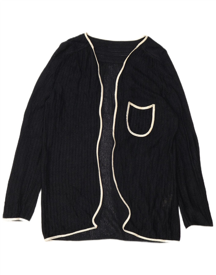 Vintage mujer abierto cardigan suéter EU 40 medio negro viscosa