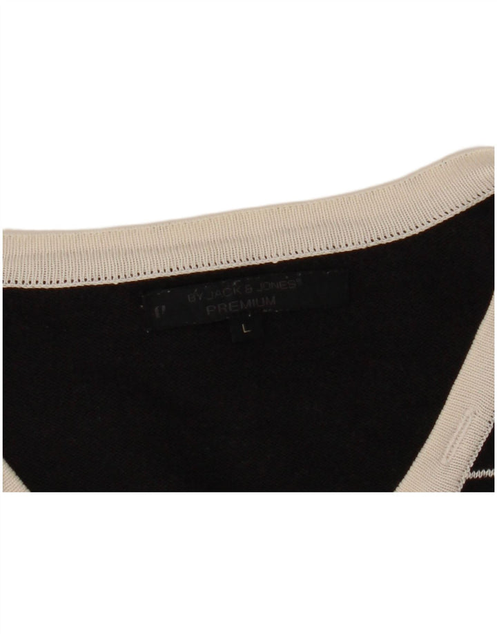 JACK & JONES Jersey con cuello en V para hombre, talla grande, color negro, a rayas