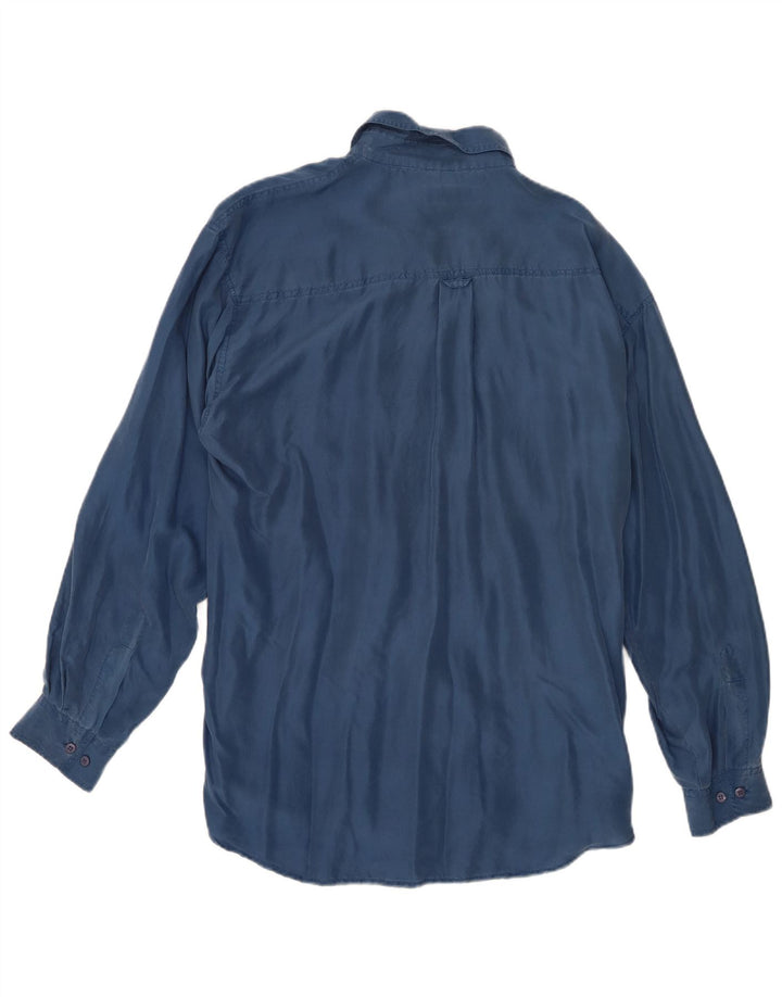 Camisa vintage para hombre de seda azul grande