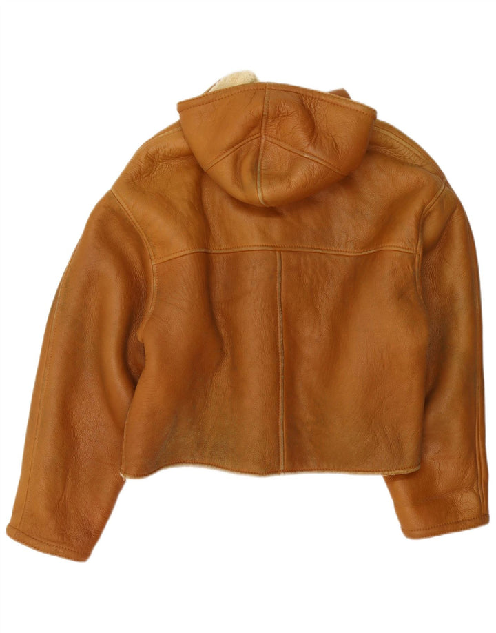 Vintage mujer con capucha Duffle Shearling chaqueta Reino Unido 16 marrón grande