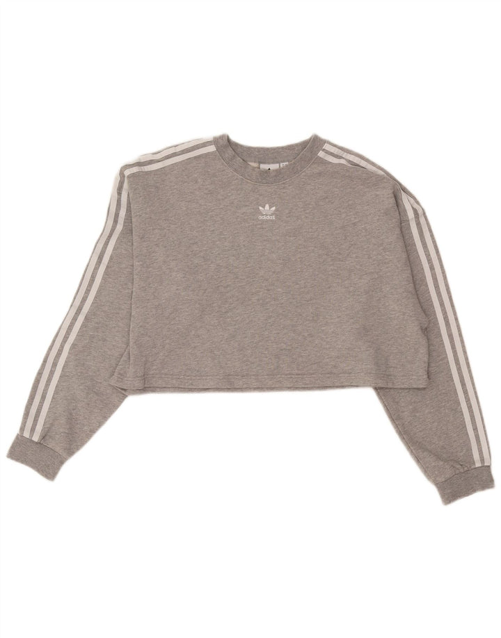 Adidas Mujer Crop Oversize Sudadera Jumper UK 8 Pequeño Gris Algodón