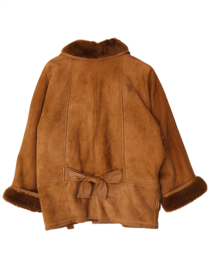 Vintage mujer 3/4 manga chaqueta de piel de oveja de gran tamaño EU 46 XL Marrón