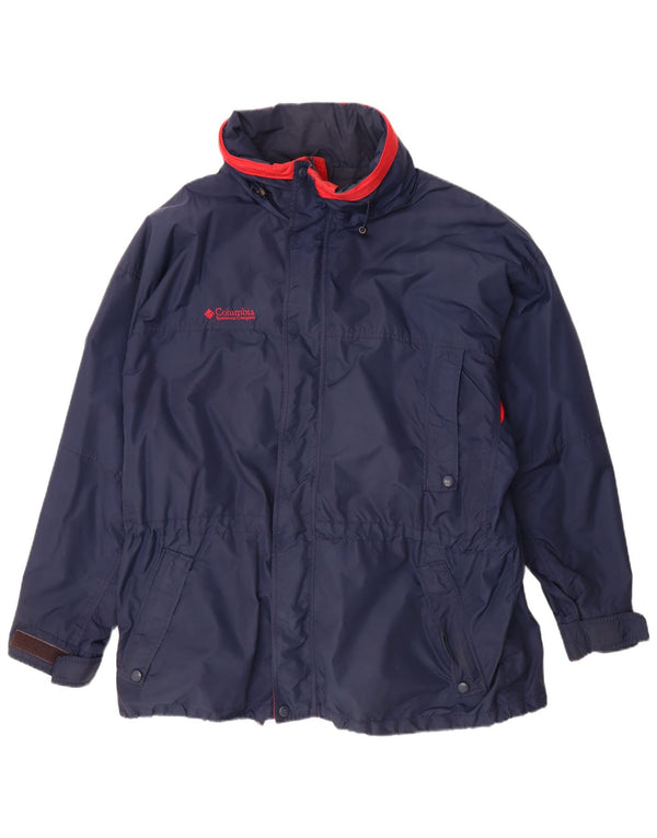 Columbia Chaqueta cortavientos con capucha para hombre UK 42 XL Azul marino Colorblock
