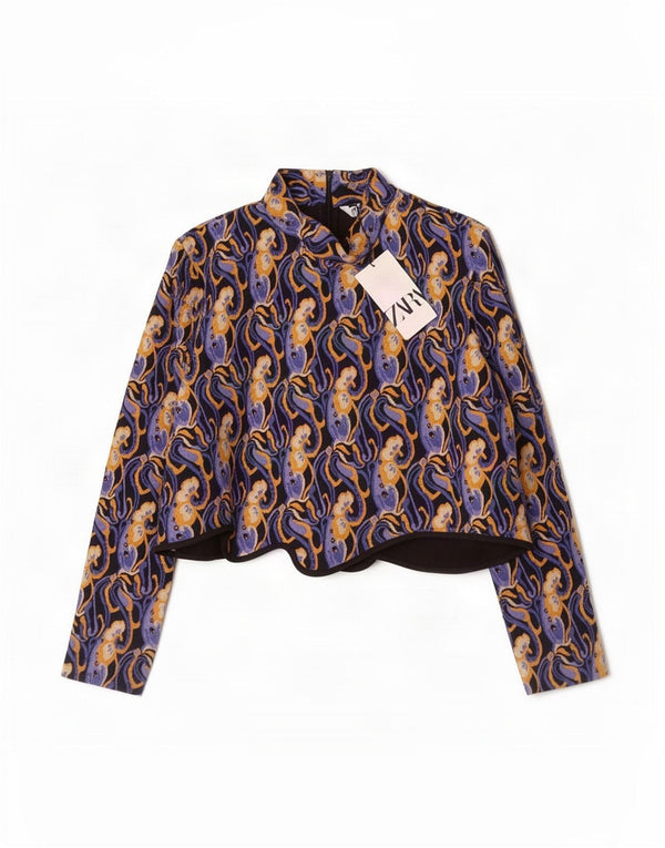 Zara Mujer Crop Blusa De Manga Larga Top UK 40 XL Paisley Multicolor