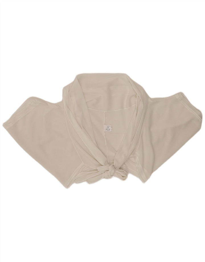 Vintage mujer frente corbata crop top Reino Unido 20 2XL viscosa blanca