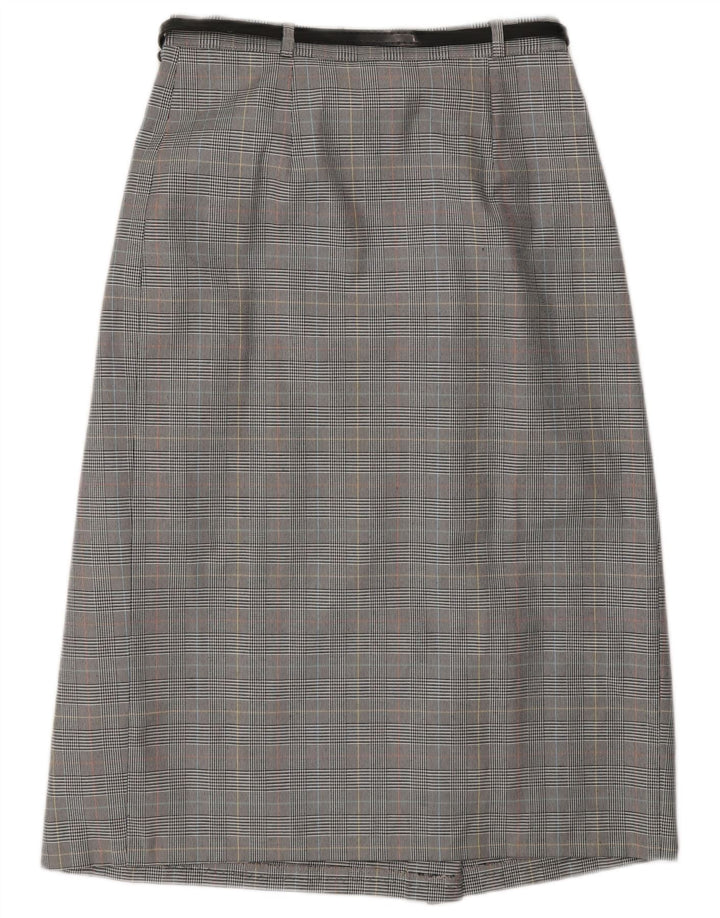 Vintage mujer abrigo falda Reino Unido 10 pequeño W27 gris Houndstooth poliéster