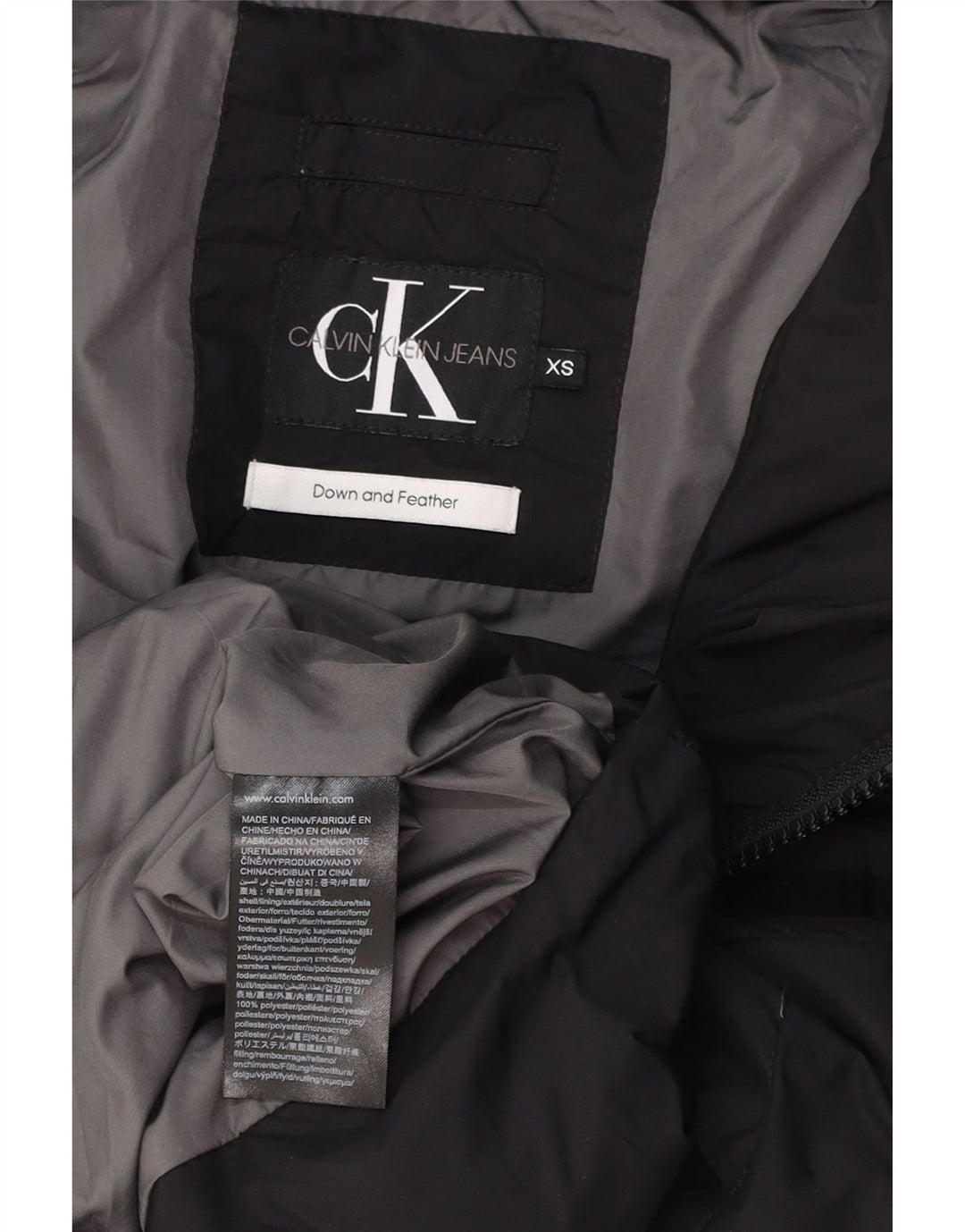 CALVIN KLEIN JEANS Chaqueta acolchada con capucha para hombre UK 34 XS Negro Poliéster