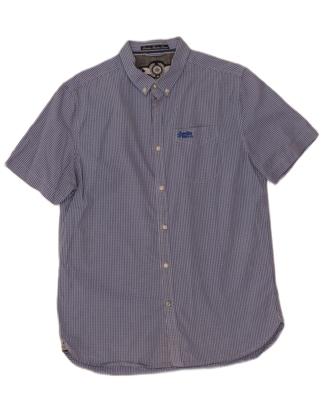 Superdry Camisa De Manga Corta Para Hombre XL De Algodón A Cuadros Azul