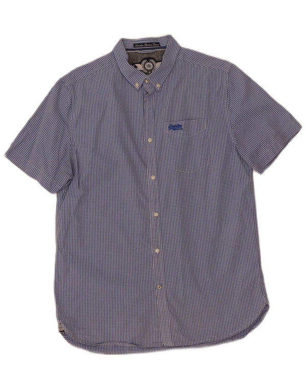 Superdry Camisa De Manga Corta Para Hombre XL De Algodón A Cuadros Azul