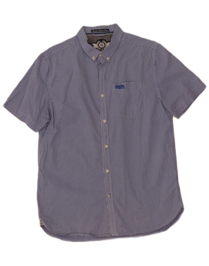 Superdry Camisa De Manga Corta Para Hombre XL De Algodón A Cuadros Azul
