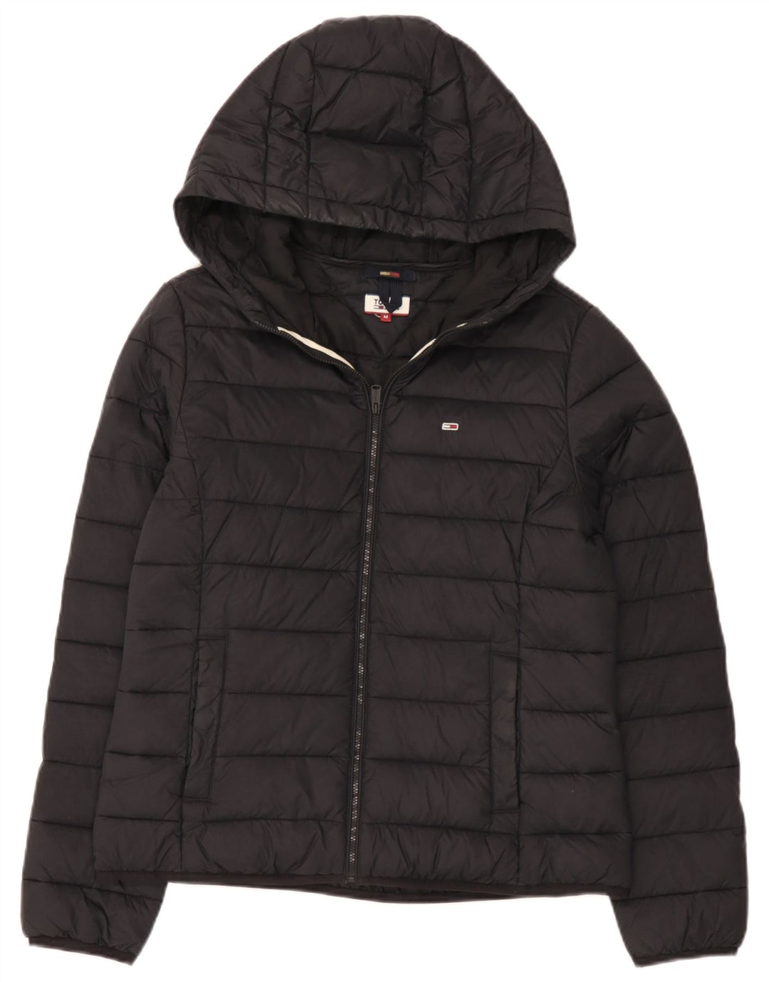 Tommy Hilfiger Chaqueta acolchada con capucha para mujer UK 44 Mediana Poliamida negra