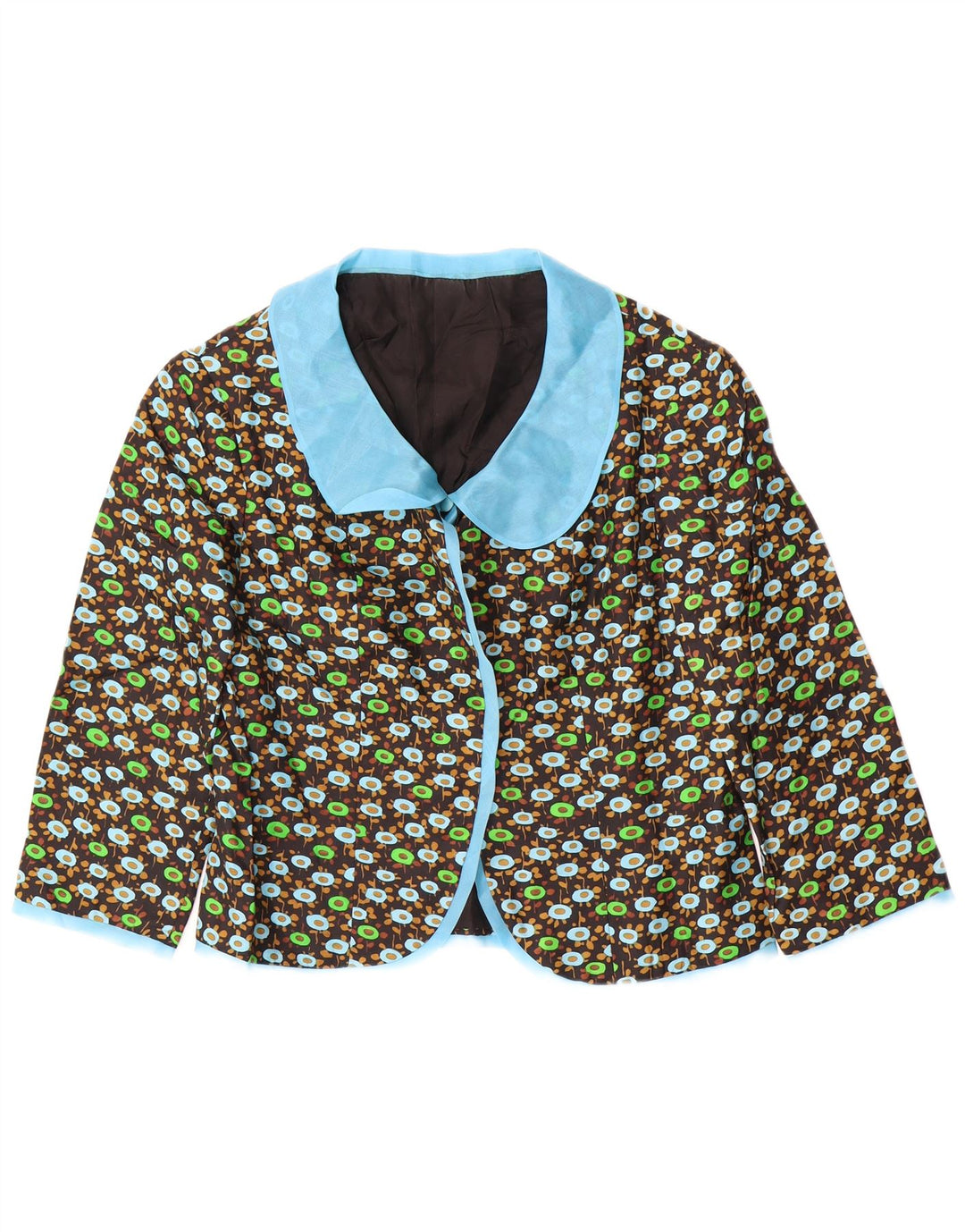 VINTAGE Mujer 3/4 Manga 2 Piezas Set UK 14 Medio Negro Floral