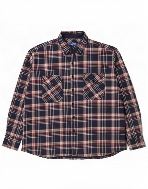 Camisa vintage de franela de leñador para hombre XL Algodón a cuadros azul marino