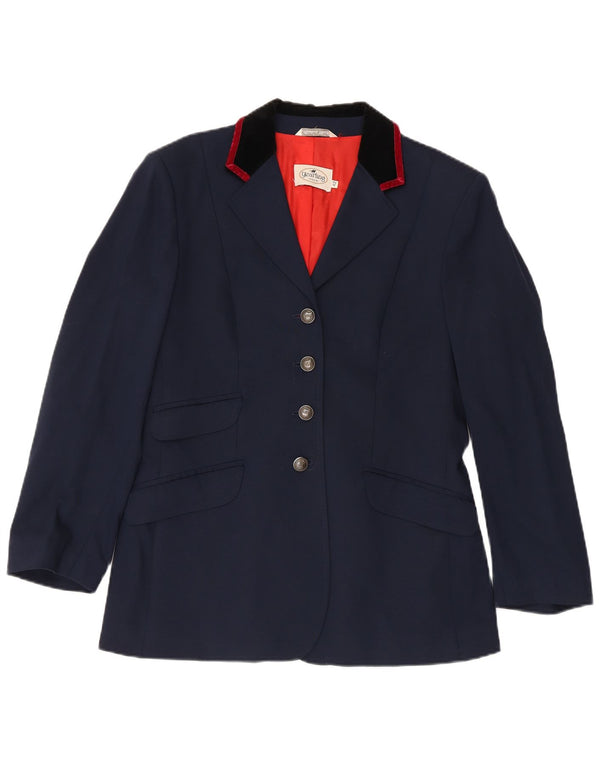 Vintage mujer montando 4 botones Blazer chaqueta IT 42 lana azul marino medio