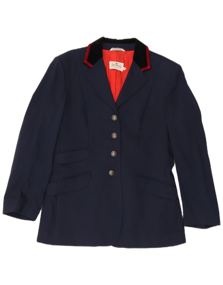 Vintage mujer montando 4 botones Blazer chaqueta IT 42 lana azul marino medio