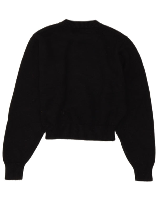 ZARA Mujer Crop Crew Neck Jumper Sweater UK 10 Small Viscosa Negra