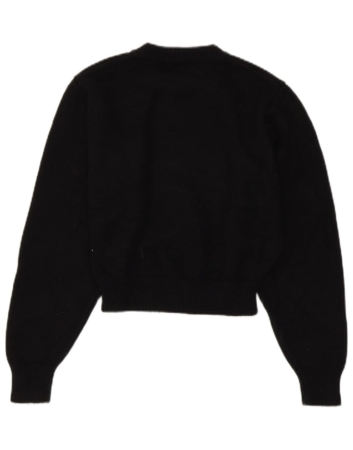 ZARA Mujer Crop Crew Neck Jumper Sweater UK 10 Small Viscosa Negra