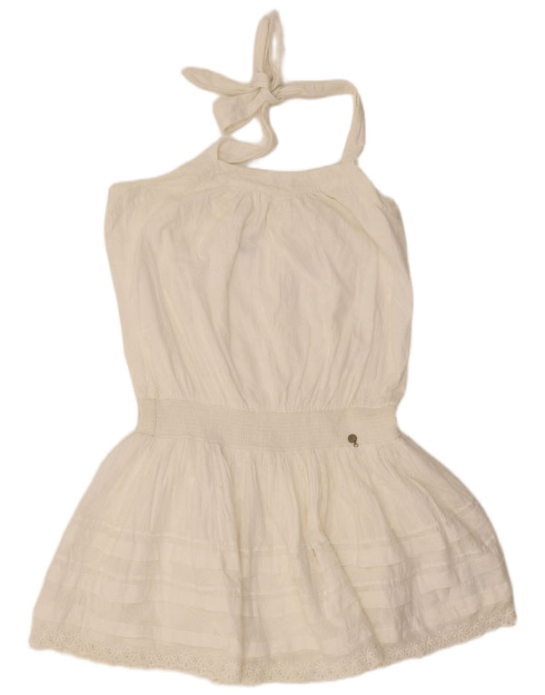 Tommy Hilfiger Mini vestido halter para mujer UK 12 Algodón floral blanco mediano
