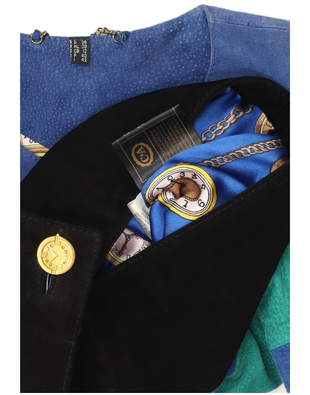 C & A Chaqueta de gamuza corta para mujer UK 42 Azul medio Colorblock