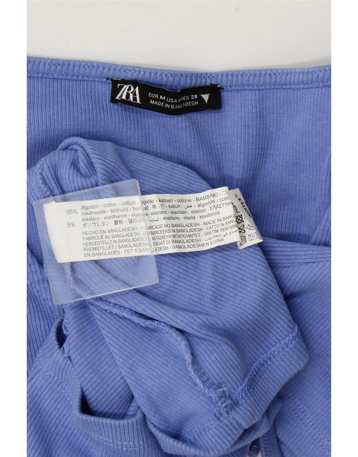 Zara Mujer Crop Top UK 12 Algodón Azul Medio
