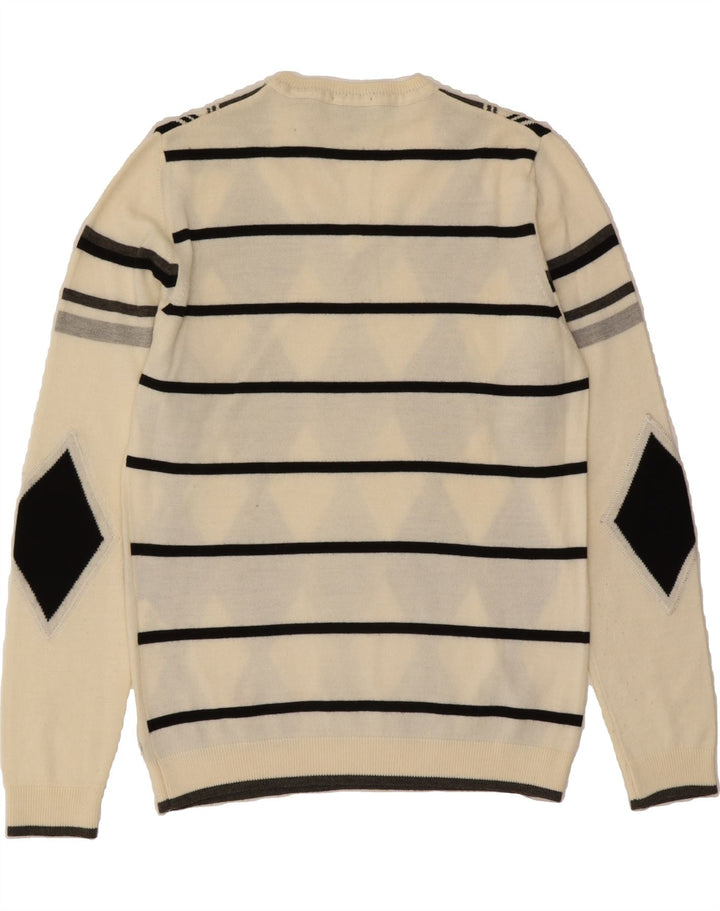 ENERGIE Womens V-Neck Jumper Sweater UK 14 Medium Off White Argyle/Diamond Vintage Energie and Second-Hand Energie from Messina Hembry 
