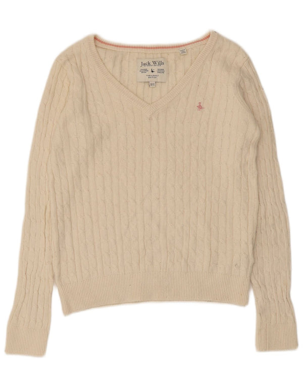 Jack Wills Jersey con cuello en V para mujer UK 10 Small Beige Cotton