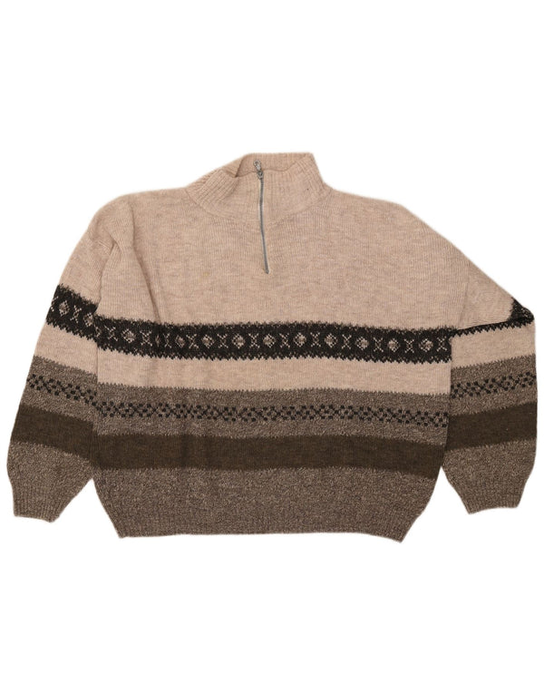 Southern Mens Zip Neck Jumper Sweater 2XL Beige Fair Isle Acrílico