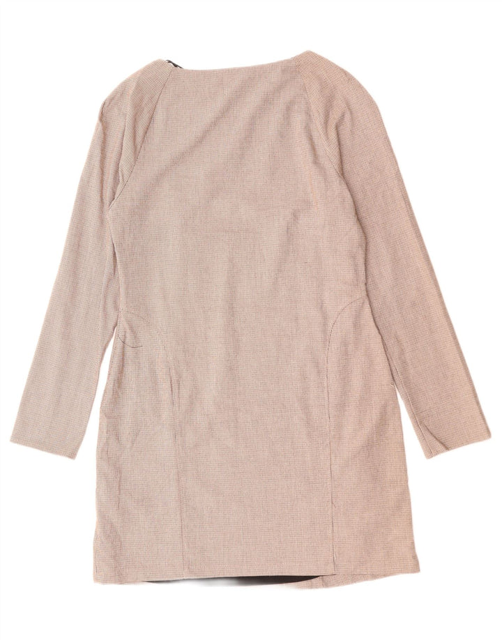 ZARA Vestido tubo de manga larga para mujer ES 40 2XL Poliéster a cuadros beige