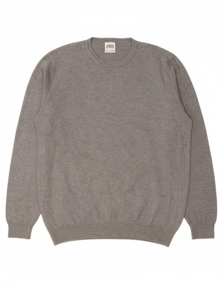 ZARA Mens Crew Neck Jumper Sweater Medium Grey Viscose