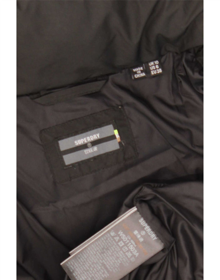 Superdry Mujer Chaqueta Acolchada Con Capucha UK 40 Small Poliéster Negro
